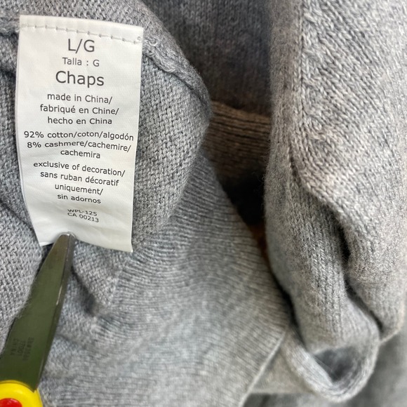 Chaps Gray Cardigan Sweater Mens Button Front Lightweight Cotton Cashmere Size L - Picture 10 of 10
